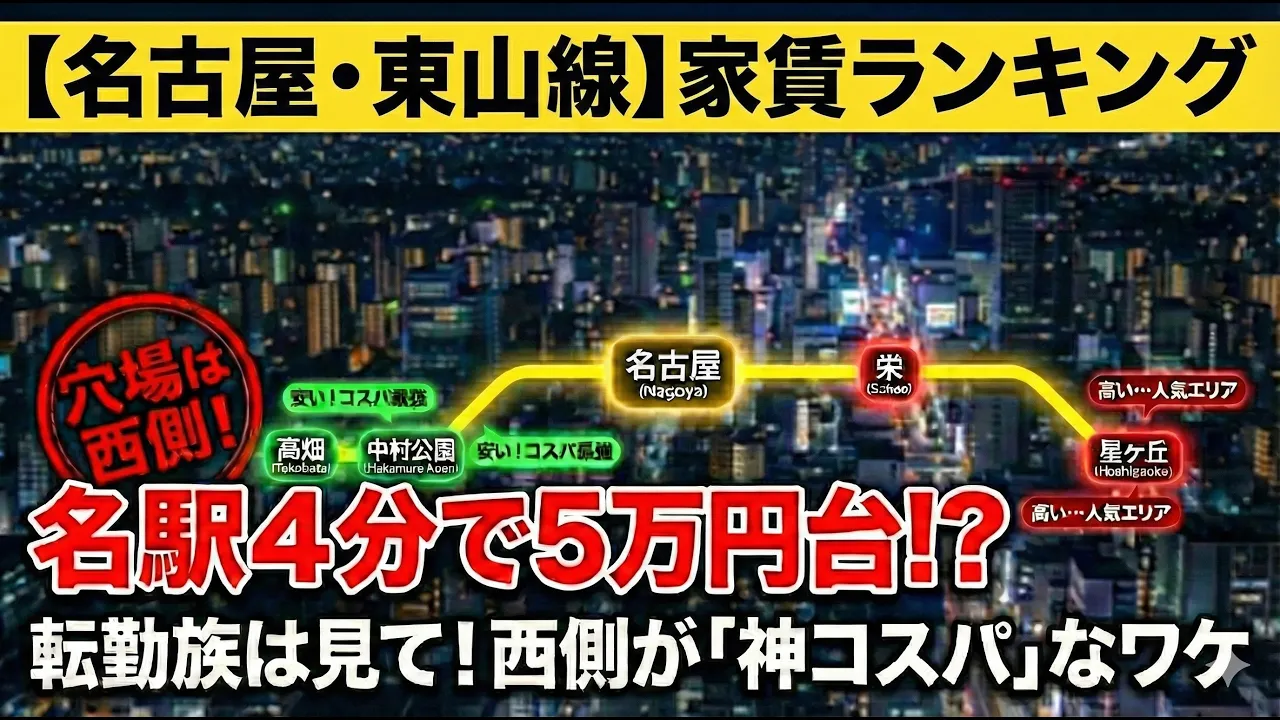 【名古屋・東山線】家賃ランキング。名駅4分で5万円台！転勤族が選ぶ「星ヶ丘」は損！？西側がコスパ最強なワケ